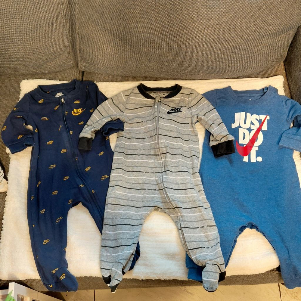 Baby Nike 6 Months Footies Blue Grey Assorted 3-Pack Bundle